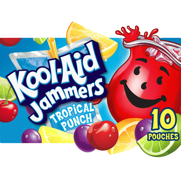 Kool Aid Jammers Tropical Punch Kids Drink 0% Juice Box Pouches 10 Ct Box 6 fl oz Pouches
