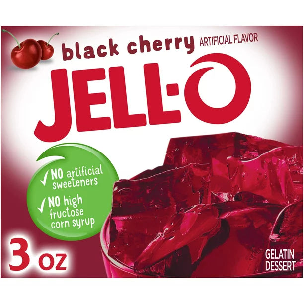 Jell-O mezcla de postre de gelatina de cereza negra caja de 3 oz