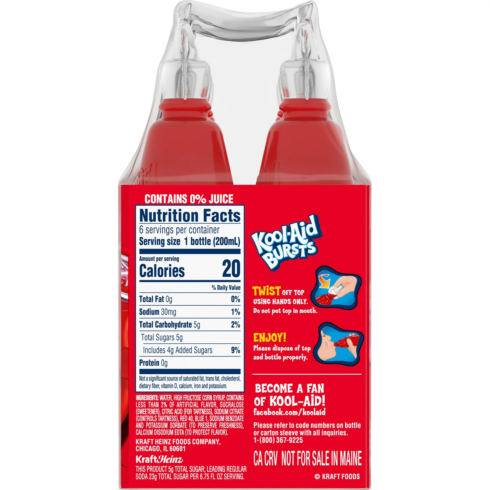 Kool Aid Bursts Cherry Kids Drink 6 ct Pack 6.75 fl oz Bottles