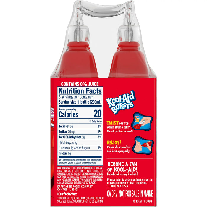 Kool Aid Bursts Cherry Kids Drink 6 ct Pack 6.75 fl oz Bottles