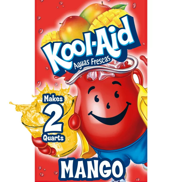 Kool-Aid Aguas Frescas Mezcla de refrescos en polvo con sabor artificial de mango sin azúcar, paquete de 0.14 oz