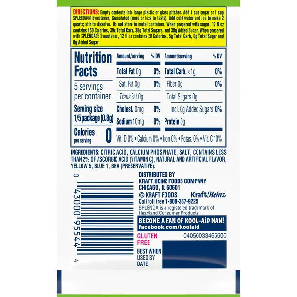 Kool-Aid Unsweetened Lemon Lime Artificially Flavored Powdered Soft Drink Mix 0.13 oz Packet
