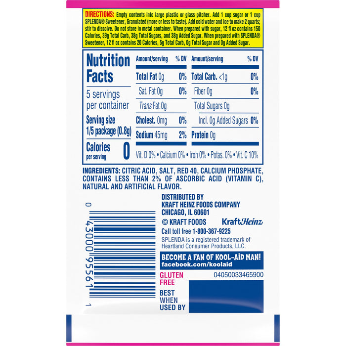 Kool-Aid - Mezcla de refrescos en polvo con sabor artificial a fresa sin azúcar, paquete de 0.14 oz