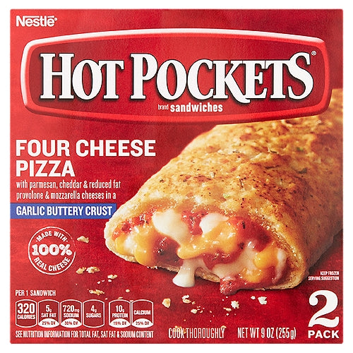 Hot Pockets Four Cheese Pizza Garlic Buttery Crust Sandwiches 2 count 9 oz
