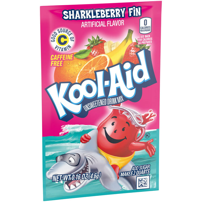Kool-Aid sin azúcar Sharkleberry Fin Strawberry Orange Punch mezcla de refresco en polvo con sabor artificial 0.16 oz paquete