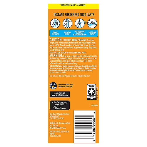Glade Aerosol Spray Ambientador Hawaiian Breeze Fragancia con aceites esenciales 8.3 oz