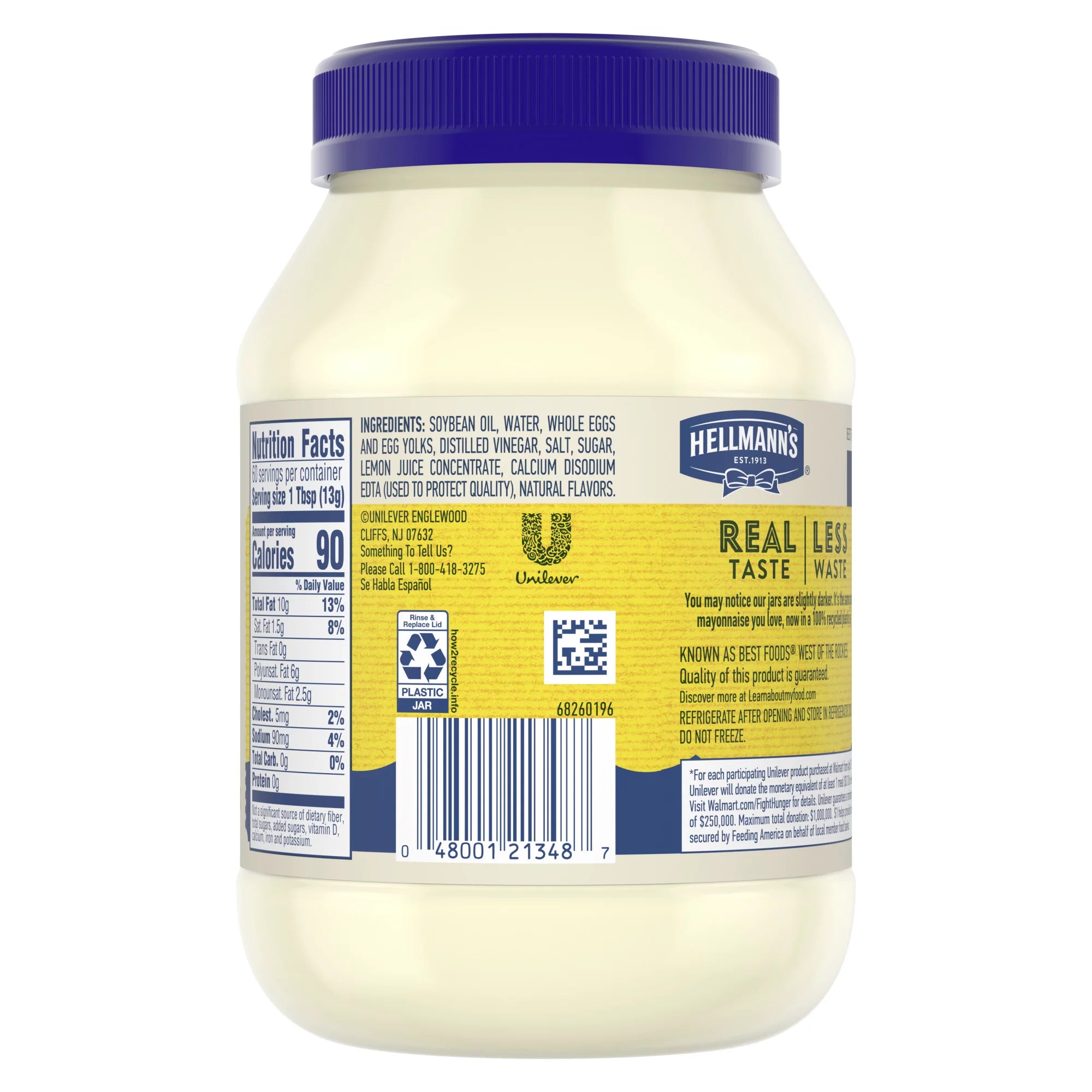 Hellmann's Real Mayonnaise 30 oz Condimento Real Mayo Sin gluten Hecho con huevos 100% libres de jaulas