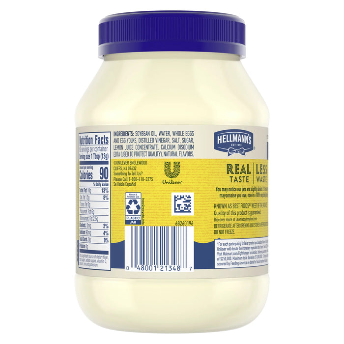 Hellmann's Real Mayonnaise 30 oz Condiment Real Mayo Gluten Free Made With 100% Cage-Free Eggs