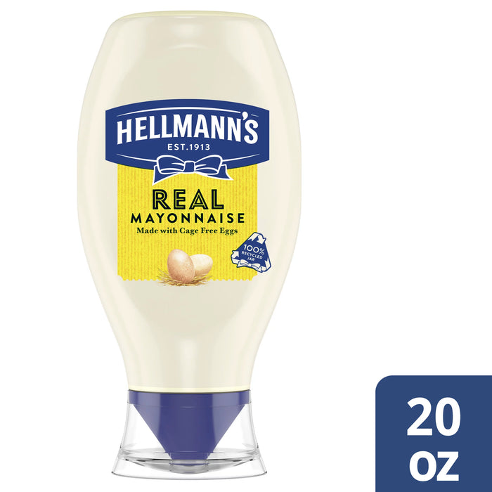 Hellmann's Real Mayonesa para un rico condimento cremoso Real Mayo Squeeze Bottle Sin gluten Hecho con 100% huevos sin jaula 20 oz