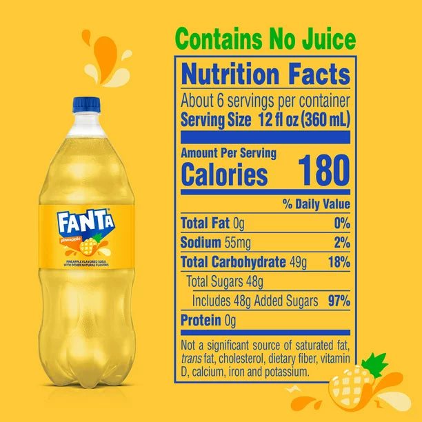 Fanta Pineapple Fruit Soda Pop 2 Liter Bottle