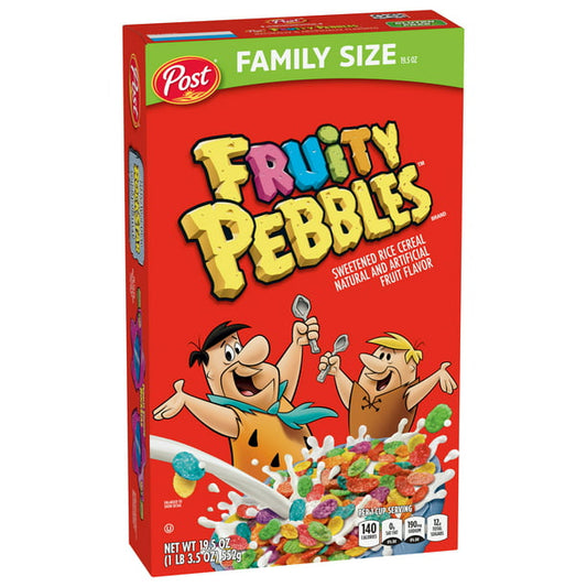 Post Fruity PEBBLES Cereal Fruity Kids Cereal sin gluten Caja de tamaño familiar de 19.5 oz