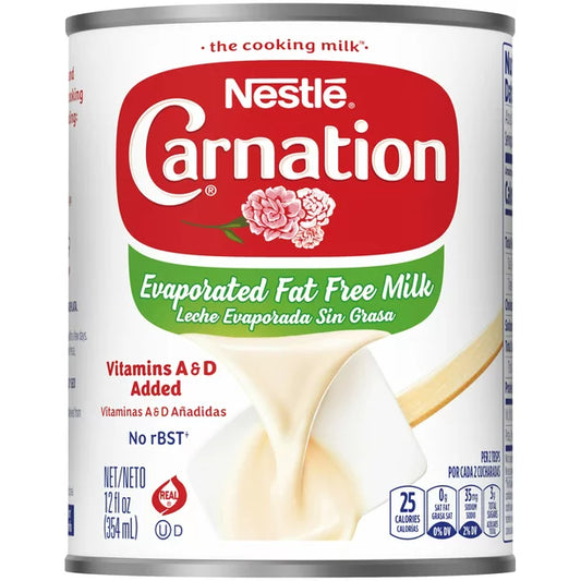 Nestle Carnation Leche evaporada sin grasa Vitaminas A y D añadidas 12 fl oz