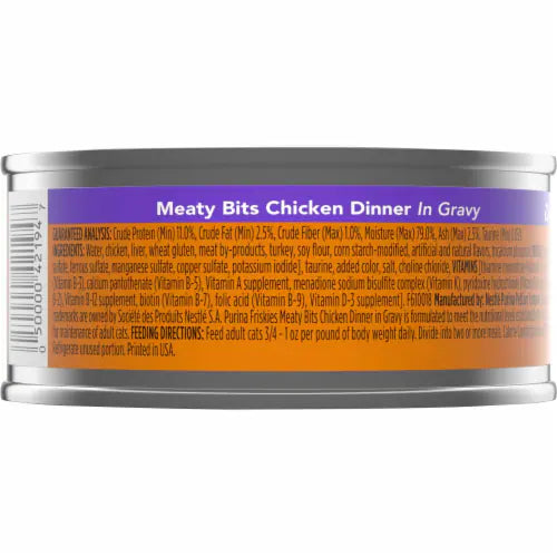 Friskies Gravy Wet Cat Food Meaty Bits Chicken Dinner 5.5 oz. Can