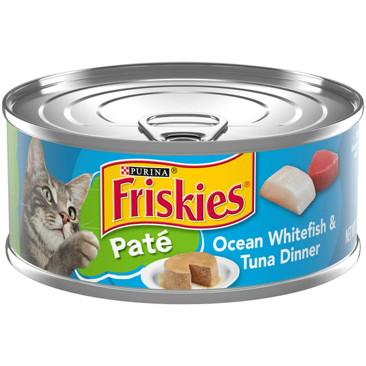 Friskies Ocean Whitefish &amp; Tuna Dinner Paté Comida húmeda para gatos, lata de 5.5 oz