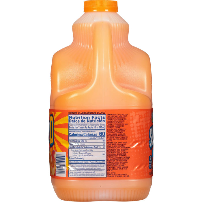 SUNNYD Bebida de jugo de naranja y durazno Botella de 1 galón