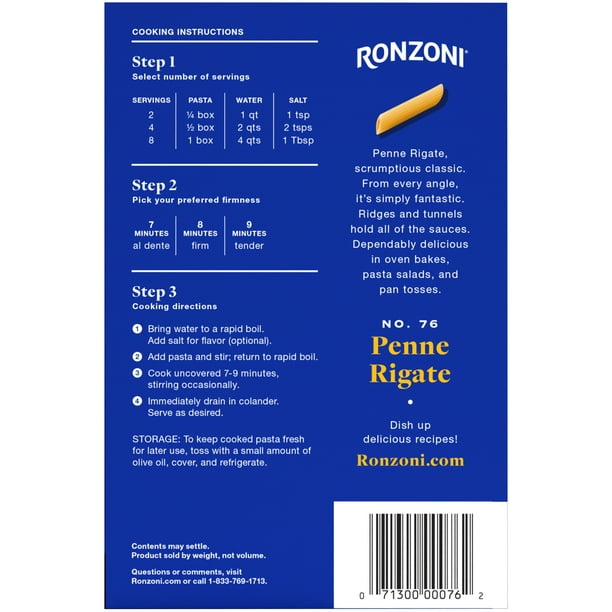 Ronzoni Penne Rigate No. 76 Pasta 16 oz