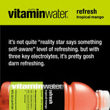Refresco de agua con vitaminas, agua mejorada con electrolitos, mango tropical, botella de 20 onzas líquidas