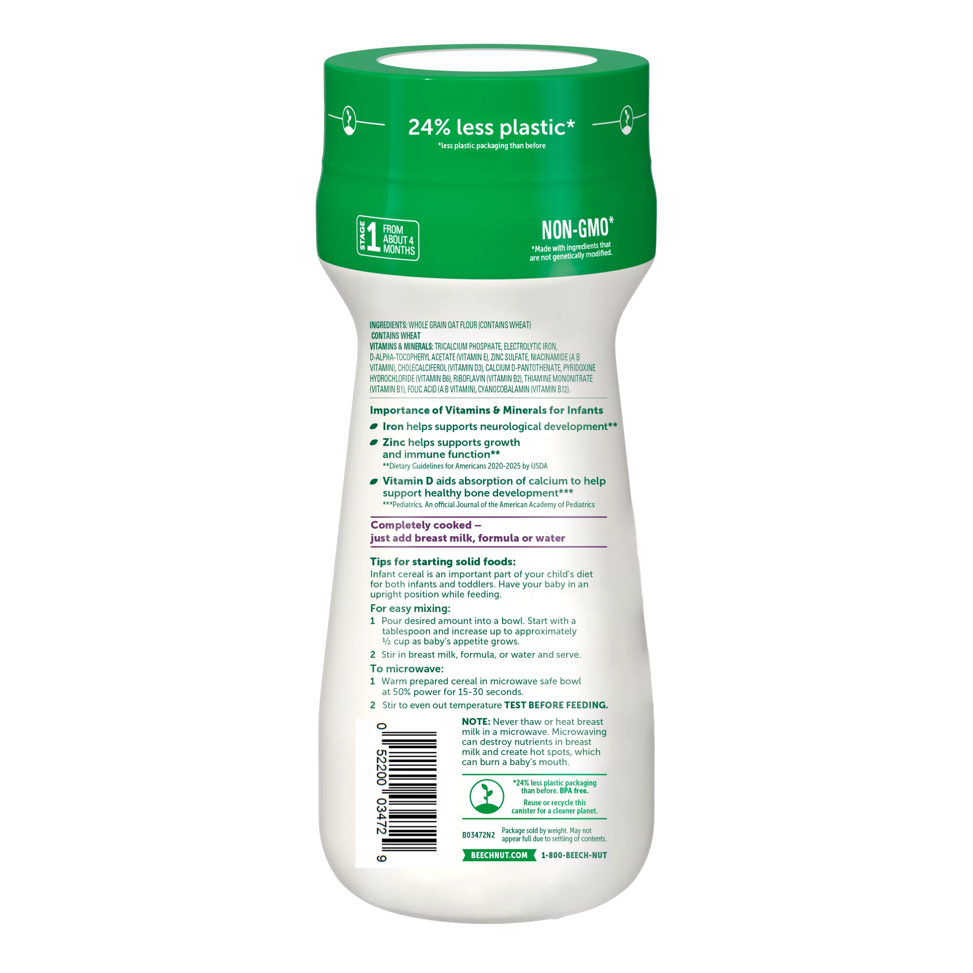 Beech-Nut Stage 1 Cereal de avena para bebés 8 oz