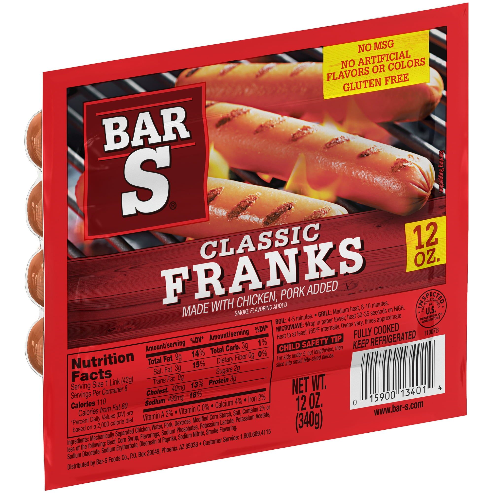 Bar S Classic Chicken Franks 12 oz 8 Count