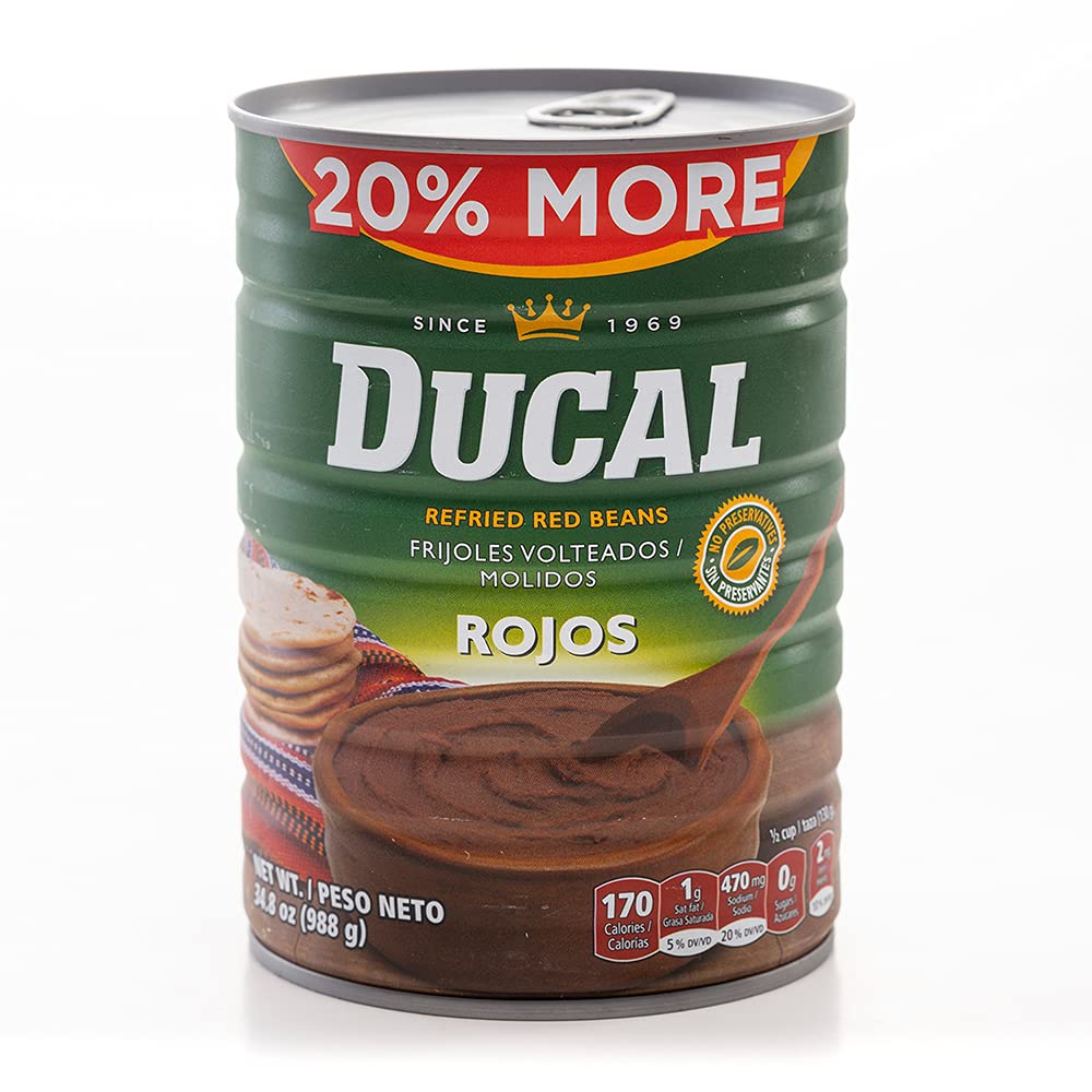 Frijoles rojos refritos vegetarianos instantáneos Ducal, 20% más, 34.8 oz