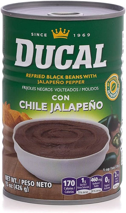 Ducal Refried Black Bean with Jalapeno Pepper / Con chile 15 oz