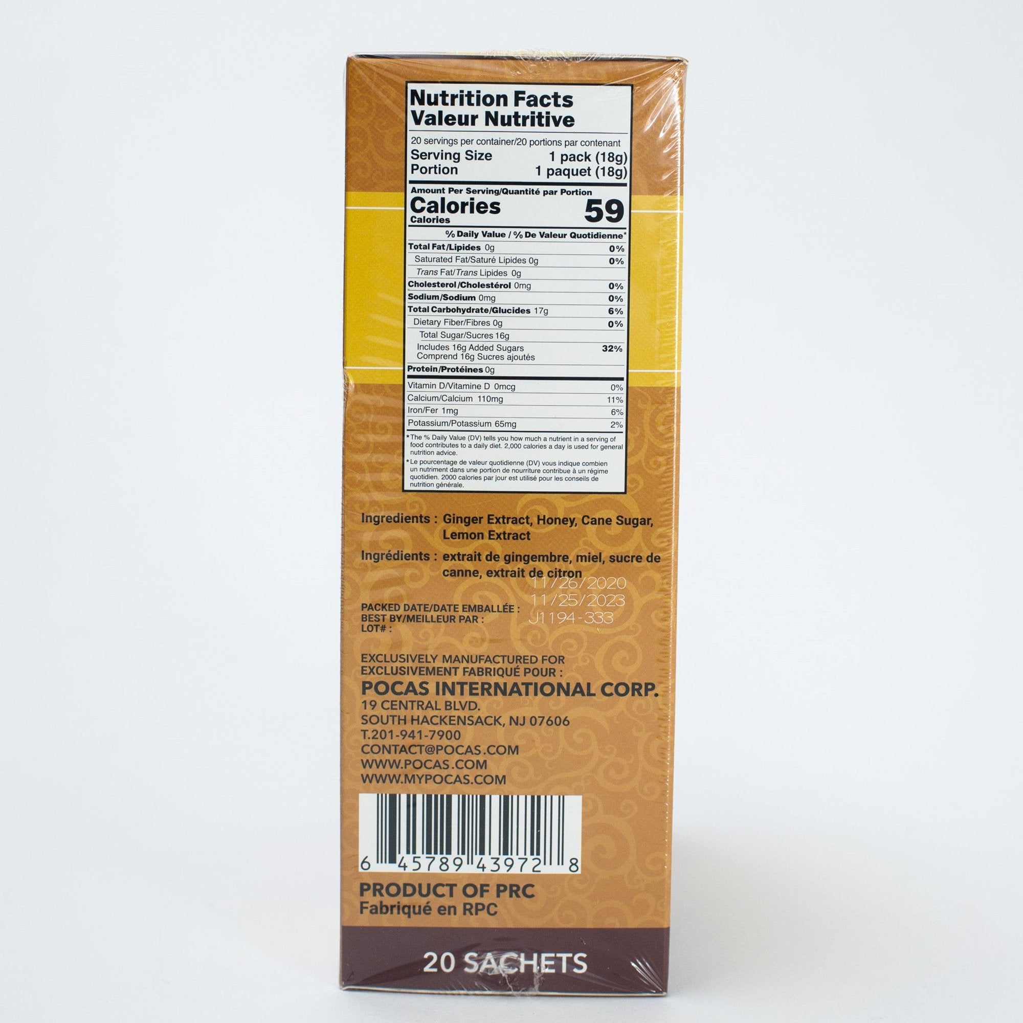 Té instantáneo de miel y jengibre Pocas, 12.7 oz