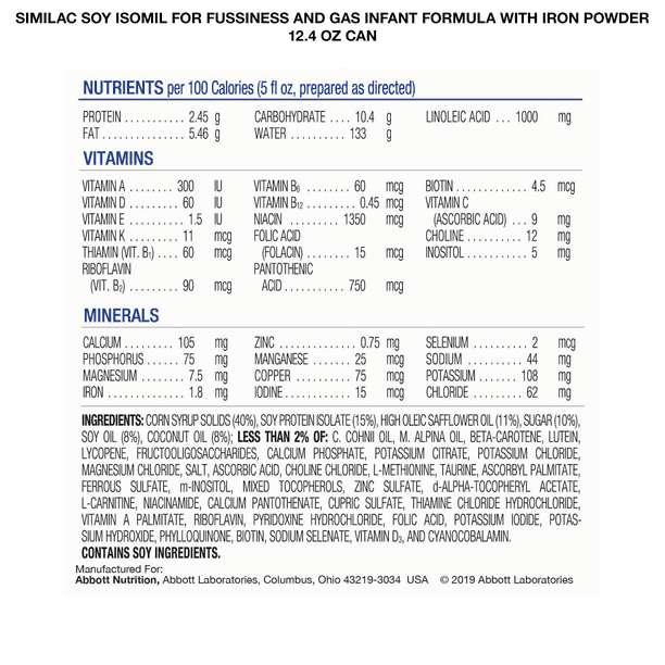 Similac Soy Isomil OptiGro Infant Formula with Iron Soy-Based Powder 0-12 Months 12.4 oz