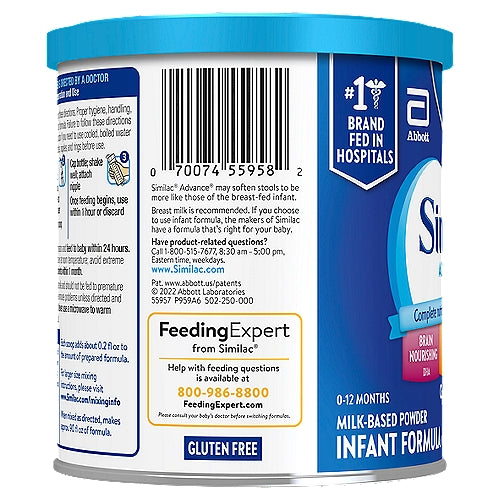 Similac® Advance®* Fórmula en polvo para bebés con hierro DHA Luteína Lata de 12.4 oz
