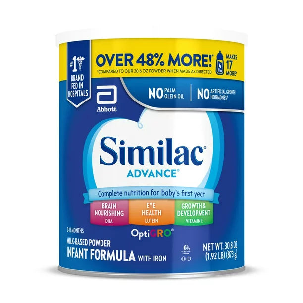 Similac® Advance®* Fórmula en polvo para bebés con hierro DHA Luteína Lata económica de 30.8 oz