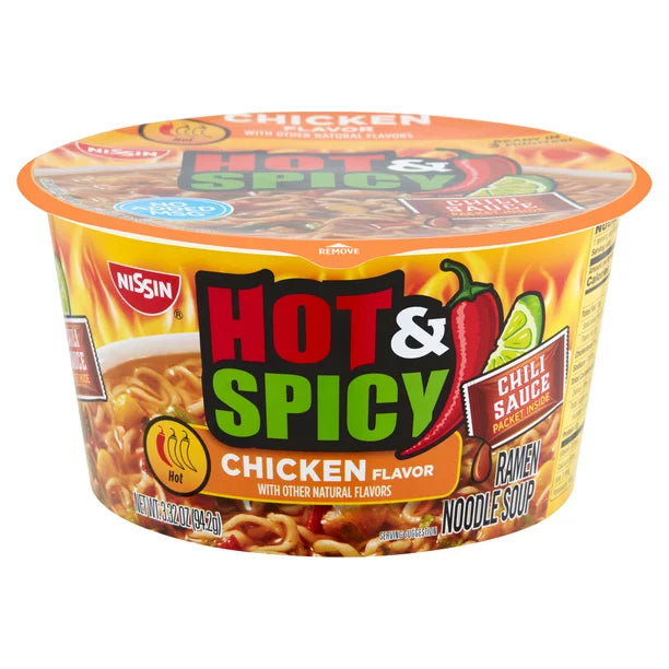 Nissin Bowl Noodles Hot &amp; Spicy Pollo Sabor Ramen Fideos Sopa 3.32 Oz