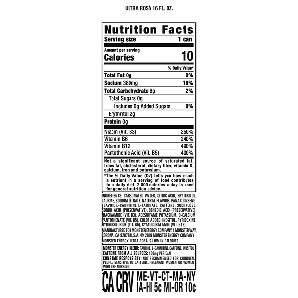 Monster Energy Ultra Rosa Sugar Free Energy Drink 16 fl oz