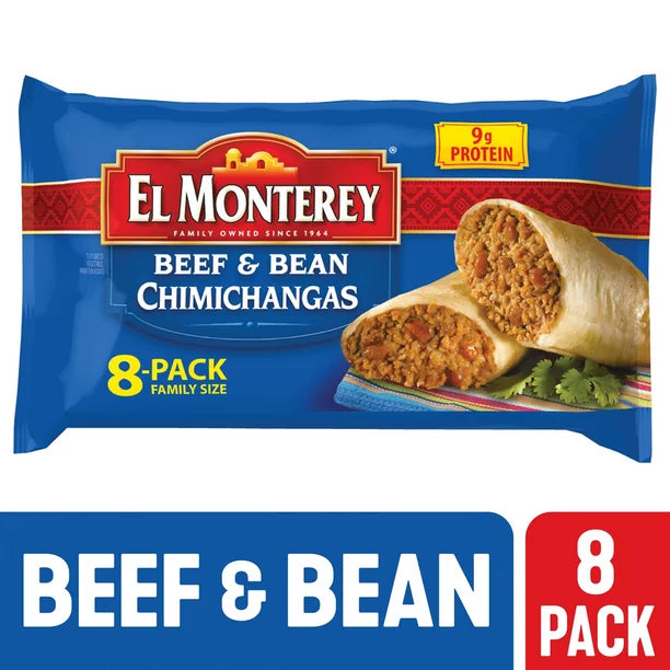 El Monterey Beef &amp; Bean Chimichangas 32 oz 8 Count (Congelado)