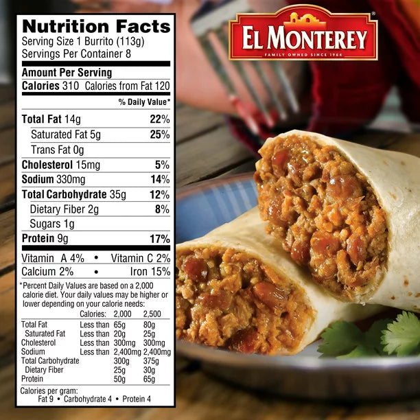 El Monterey Beef & Bean Burritos 32 oz 8 Count (Frozen)
