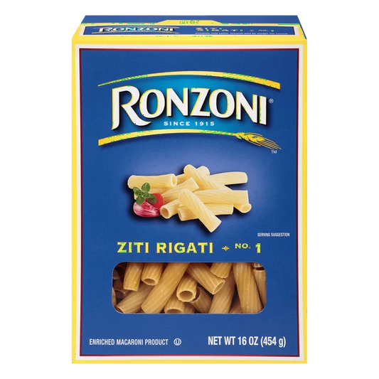 Ronzoni Ziti Rigati 16 oz Pasta en tubo acanalado Sin OGM