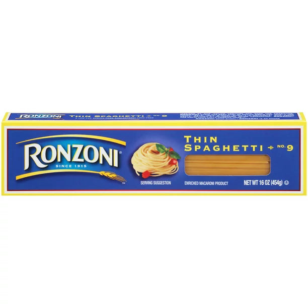 Ronzoni Thin Spaghetti 16 oz Pasta vegetariana sin OMG