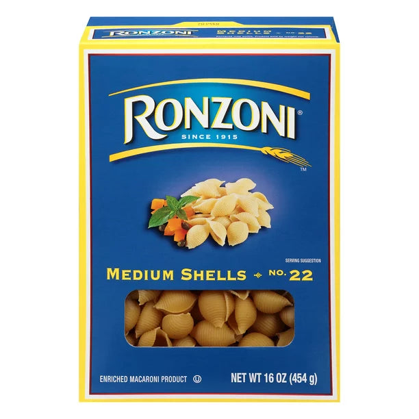 Ronzoni Medium Shells 16 oz Mid-Size for Thick Sauces and Salads