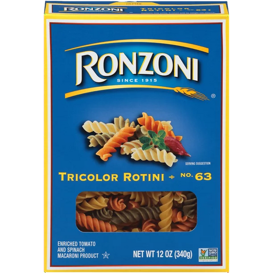 Ronzoni Tricolor Rotini 12 oz coloridos espirales de pasta sin OMG