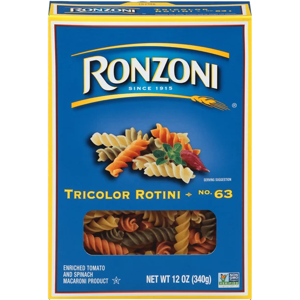 Ronzoni Tricolor Rotini 12 oz Colorful Non-GMO Pasta Spirals