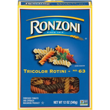 Ronzoni Tricolor Rotini 12 oz Colorful Non-GMO Pasta Spirals