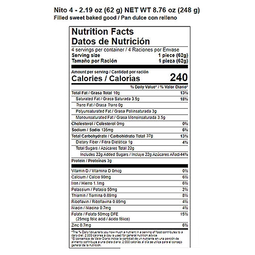 Bimbo Nito Filled Sweet Baked Good Single Packs 2.19 oz 4 count