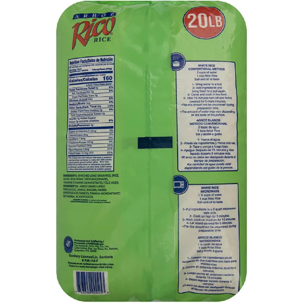 Bin De Rico Rice Rico Long Grain Rice 20 lbs – El Tesoro Supermarket