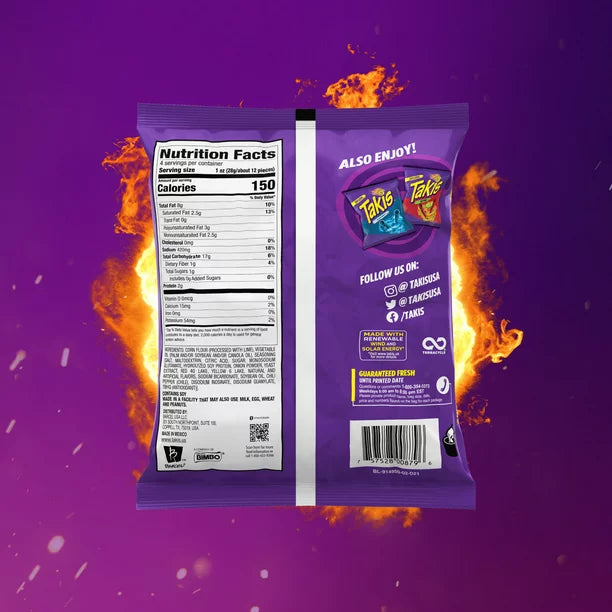 Takis Fuego Rolled Tortilla Chips Hot Chili Pepper y Lime Flavored Spicy Snack Bolsa de 4 onzas
