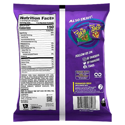 Takis Blue Heat Hot Chili Pepper Tortilla Chips 4 oz