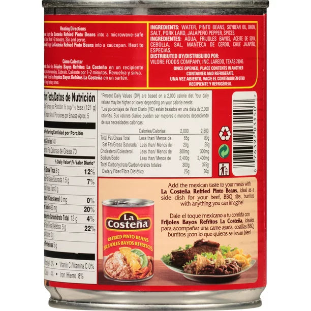 La Costena Refried Pinto Beans 20.5 OZ