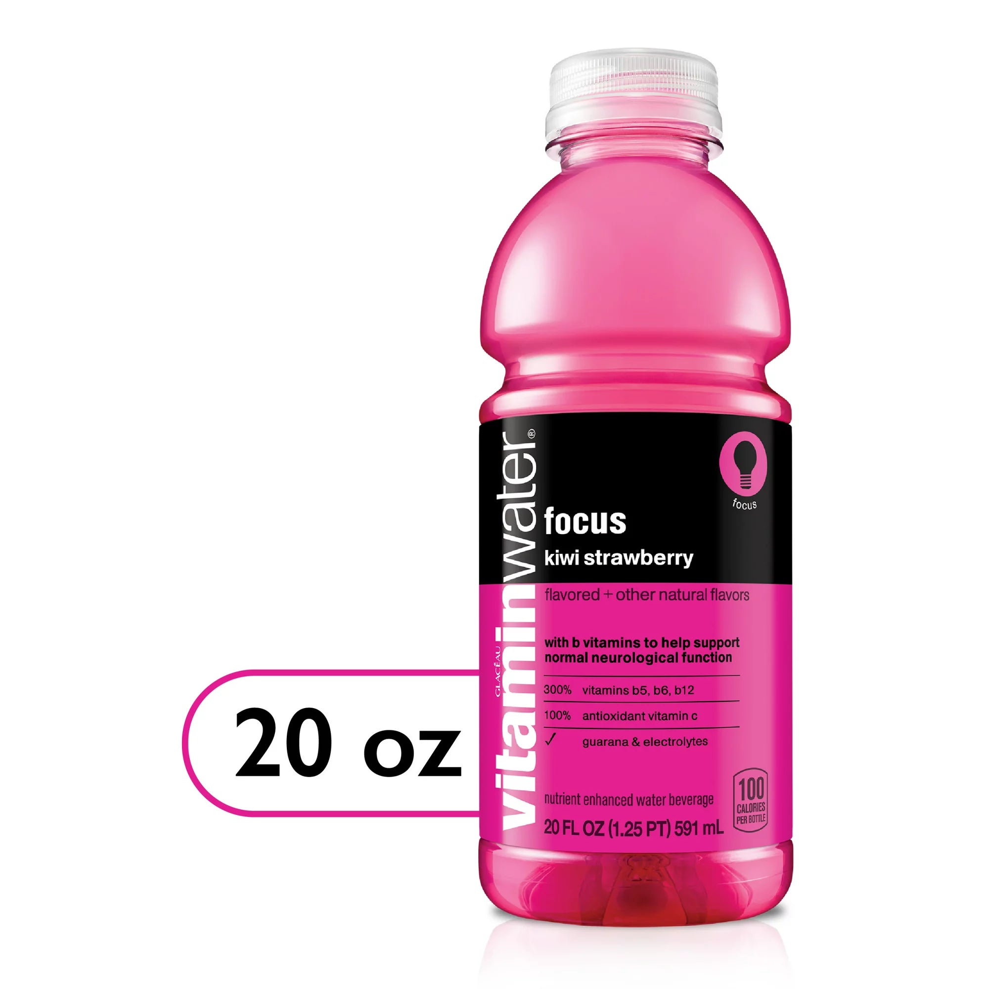 bebida de kiwi y fresa con agua mejorada con electrolitos de enfoque de agua vitaminada 20 fl oz