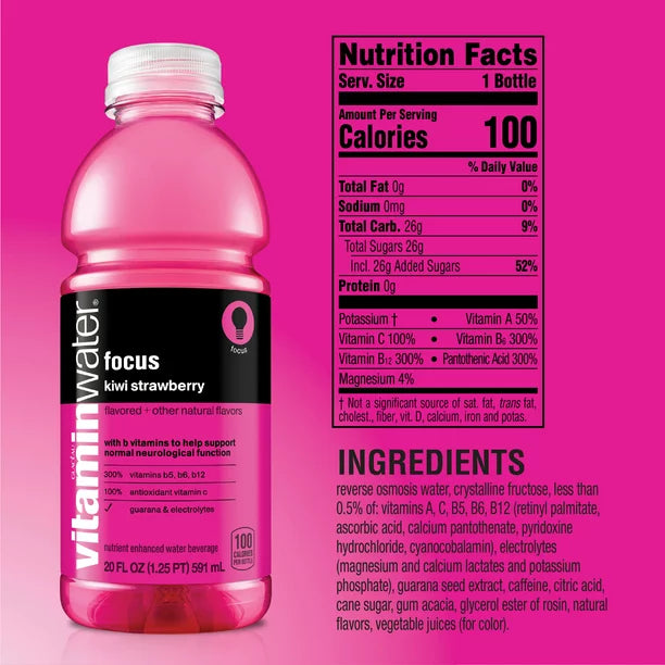 bebida de kiwi y fresa con agua mejorada con electrolitos de enfoque de agua vitaminada 20 fl oz