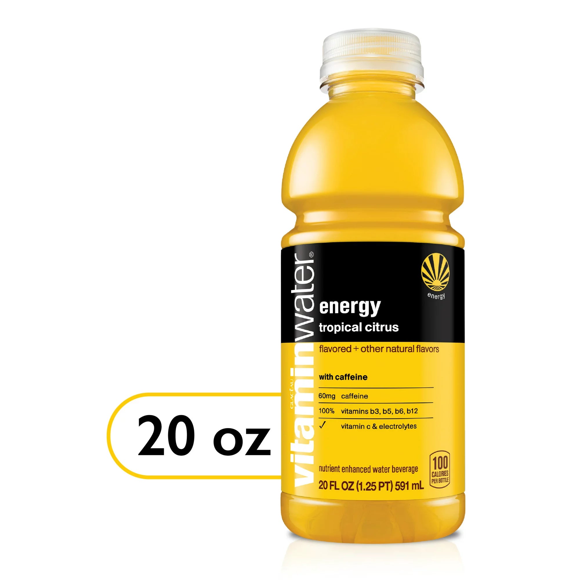 Vitaminwater Energy Electrolyte agua mejorada bebida cítrica tropical botella de 20 fl oz