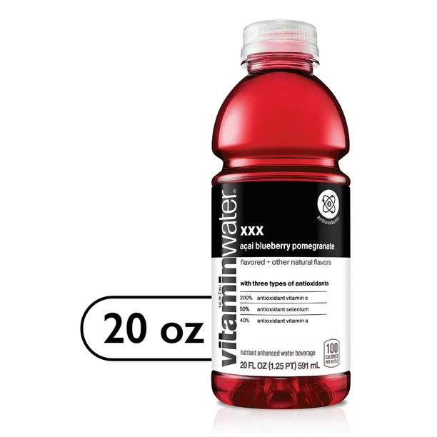 Vitaminwater xxx agua mejorada con electrolitos acai arándano granada botella de 20 fl oz