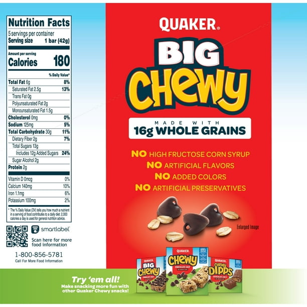 Quaker Big Chewy Granola Bars 60% Larger Chocolate Chip (5 Pack)