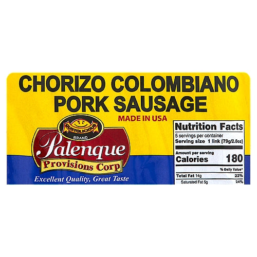 Palenque Provisions Corp Chorizo ​​Colombiano Salchicha De Cerdo 14 oz